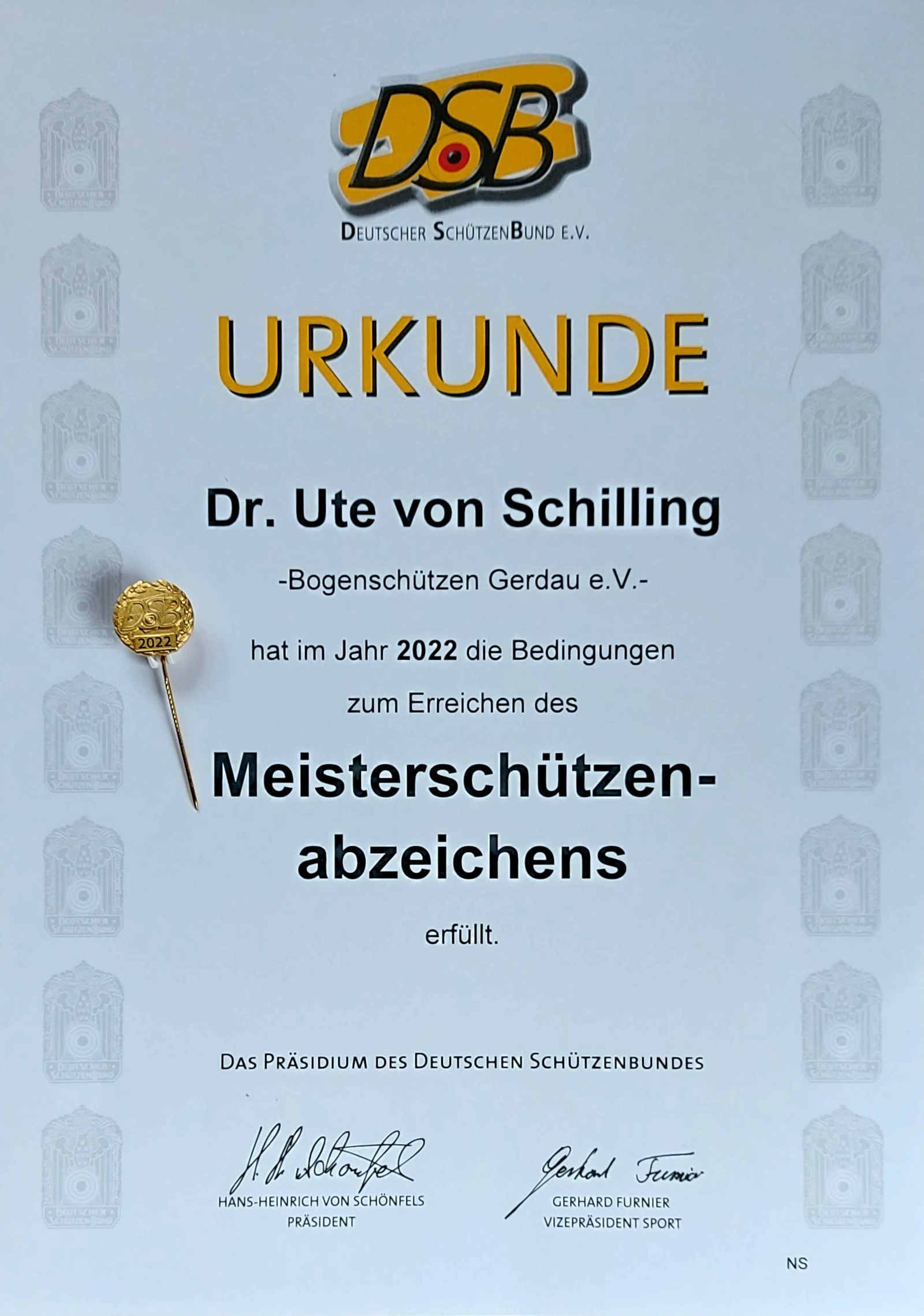 Meisterschützenabzeichen Ute von Schilling